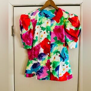 VTG 80s Couture Parisian Fashion Week Bloomcore Fitted Evening Jacket Blazer S